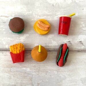 Daiso Japan Rubber Collectible Food Erasers Kids Toys Set of 6 Hot Dog Fries Cup
